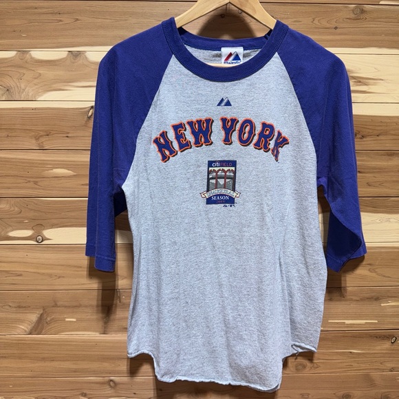 Women’s Majestic New York Mets NYM Inaugural MLB Baseball Raglan T-Shirt M Med - Picture 1 of 7